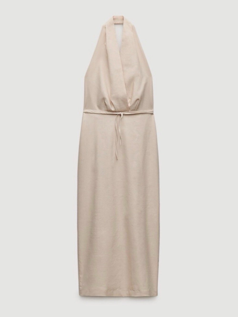 NWT Zara Sleeveless Halter Wrap Midi Dress in Cream Sundress Wrap Waist - Picture 6 of 13